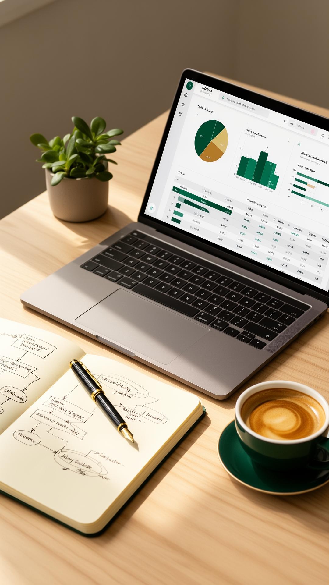 Odoo Beratung — editorial composition with emerald and gold